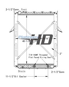 Mack-Volvo Plastic / Aluminum Radiator (Straight threaded Oil Cooler Fittings) (With Framework)