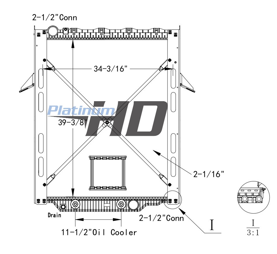 Mack-Volvo Plastic / Aluminum Radiator (With Horizontal Bottom Mounts) (With Framework)