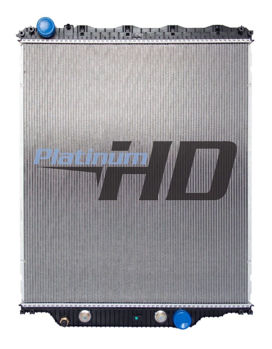 Mack-Volvo Plastic / Aluminum Radiator (With Horizontal Bottom Mounts) (Straight threaded Oil Cooler Fittings)