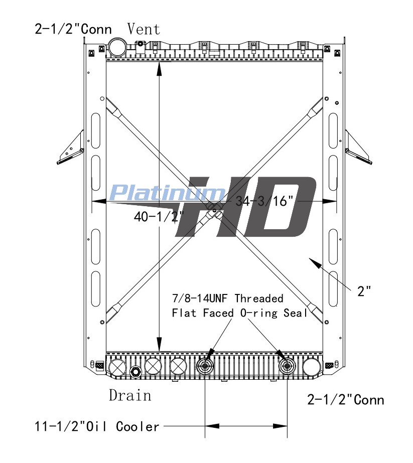 Mack-Volvo Plastic / Aluminum Radiator (Straight threaded Oil Cooler Fittings) (With Framework)